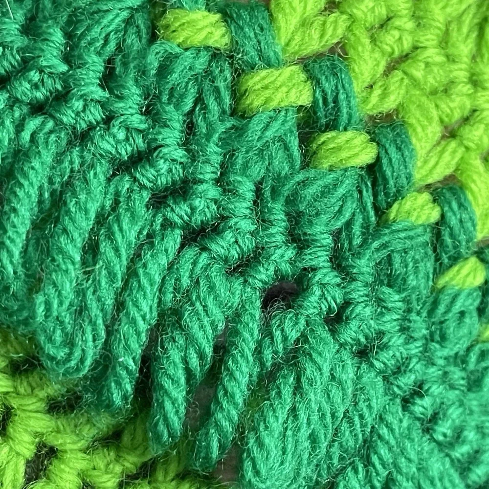 Handmade Crochet Blanket Vibrant Pink‎ Green Purple Stripes Unique Pattern 46x78
